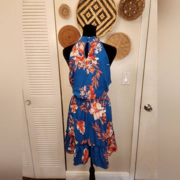 Blue Floral Sleeveless Mini Dress - Picture 8 of 12